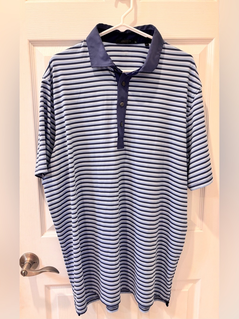 Greyson Blue Striped Golf Performance Polo